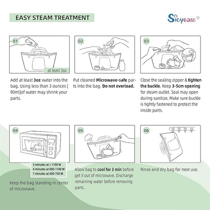 Silicone Travel Bottle Sterilizer Bags | 2000ml Microwave Steam Sterilizer Bags for Baby Bottles, Breast Pump & Pacifiers, Reusable Steam Sterilizing Bags for Travel and Home Use (Clear+Green)