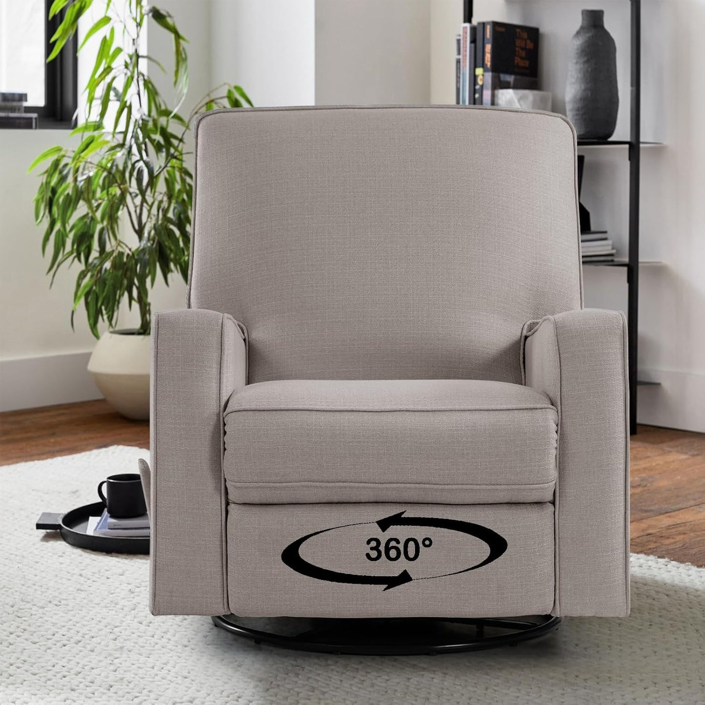 Harkawon Swivel Rocker Recliner Chair, Glider Rocker Recliner, Rocking Chair Nursery, Fabric Chair with High Back, Deep Seat, for Living Room, Bedroom, Beige
