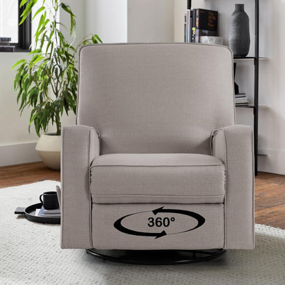Harkawon Swivel Rocker Recliner Chair, Glider Rocker Recliner, Rocking Chair Nursery, Fabric Chair with High Back, Deep Seat, for Living Room, Bedroom, Beige