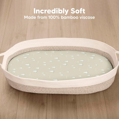 2-Pack Baby Bassinet Sheets Girl, Boy - 33x17 Viscose Derived from Bamboo Bedside Mattress Fitted Bassinet Sheets, Compatible with Halo Bassinest Swivel Sleeper, Baby Delight, Graco (Pecan)