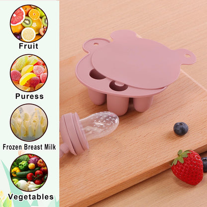 3-in-1 Baby Food & Fruit Feeder Set – Breastmilk Popsicle Mold with Freezer Tray, Teething Relief Toy, BPA Free Infant Silicone Feeding Combo, 3 Bonus Sizes (S/M/L) Sacs (Olive Green)