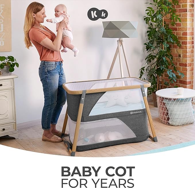 Kinderkraft Sofi Portable Travel Crib for Baby, Convertible Sleeping Cot 4 in 1 with Easy to Pack Playpen, Comfortable Bassinet Mattress and an Additional Cradle Function