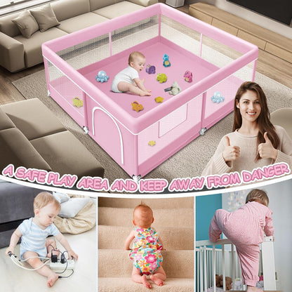 XVISHX Baby Playpen 50 x 50 Inch Play Pen Playards, Playpen for Babies and Toddlers, Baby Playard for Indoor & Outdoor Active Center Game Fence, with Skin-Friendly Fabric and Soft Breathable Mesh Grey