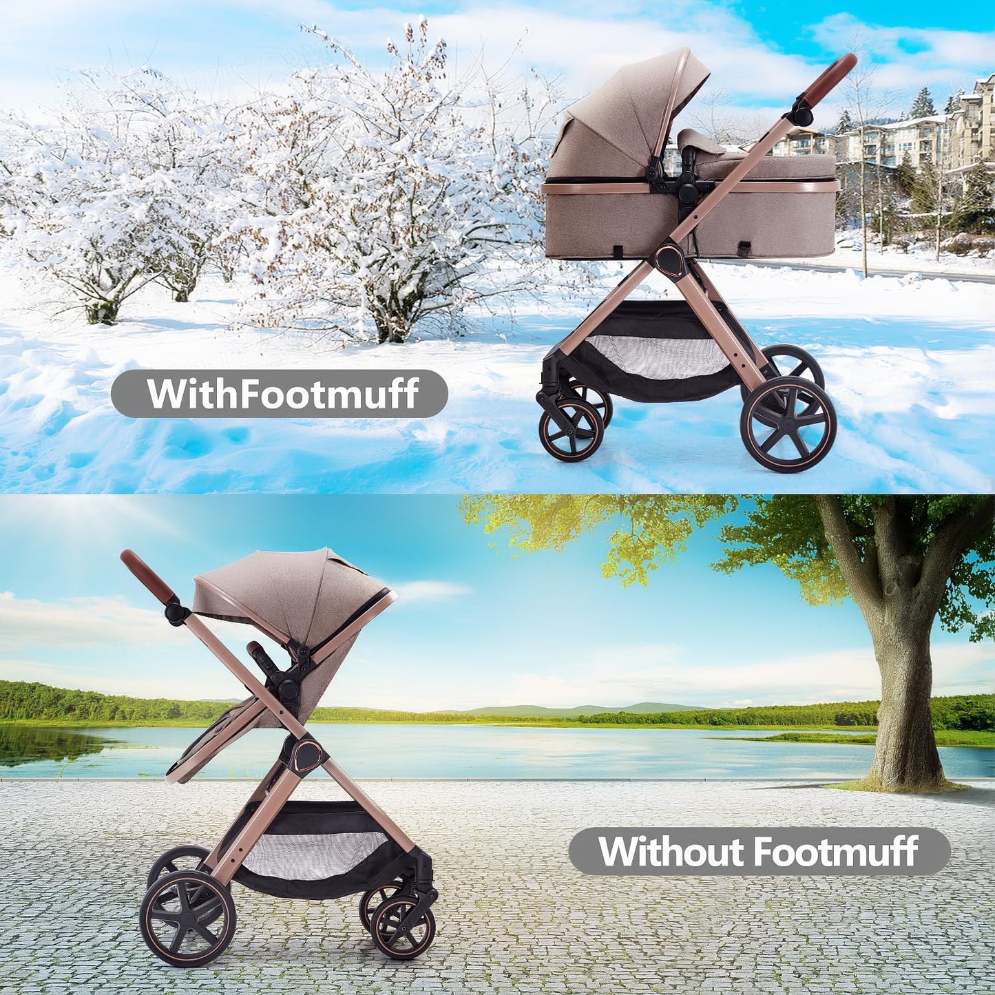 Lortsybab 2 in 1 Baby Stroller, Newborn Infant Toddler Convertible Pram Stroller for 0-36 Months Old Babies (Grey)