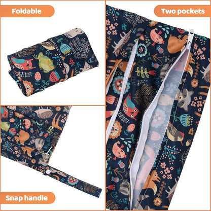 Wet Dry Bags 2-Pack with Cute Dolphin Print - Waterproof Travel Organizer for Swimming Pool Beach Gym Baby Cloth Diapers Swimwear with Dual Zippers