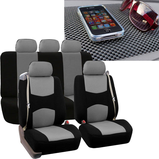 FH Group All-Purpose Built-in Seatbelt Seat Covers Full Set with Gift – Universal Fit for Cars Trucks & SUVs (Gray/Black) FB351115