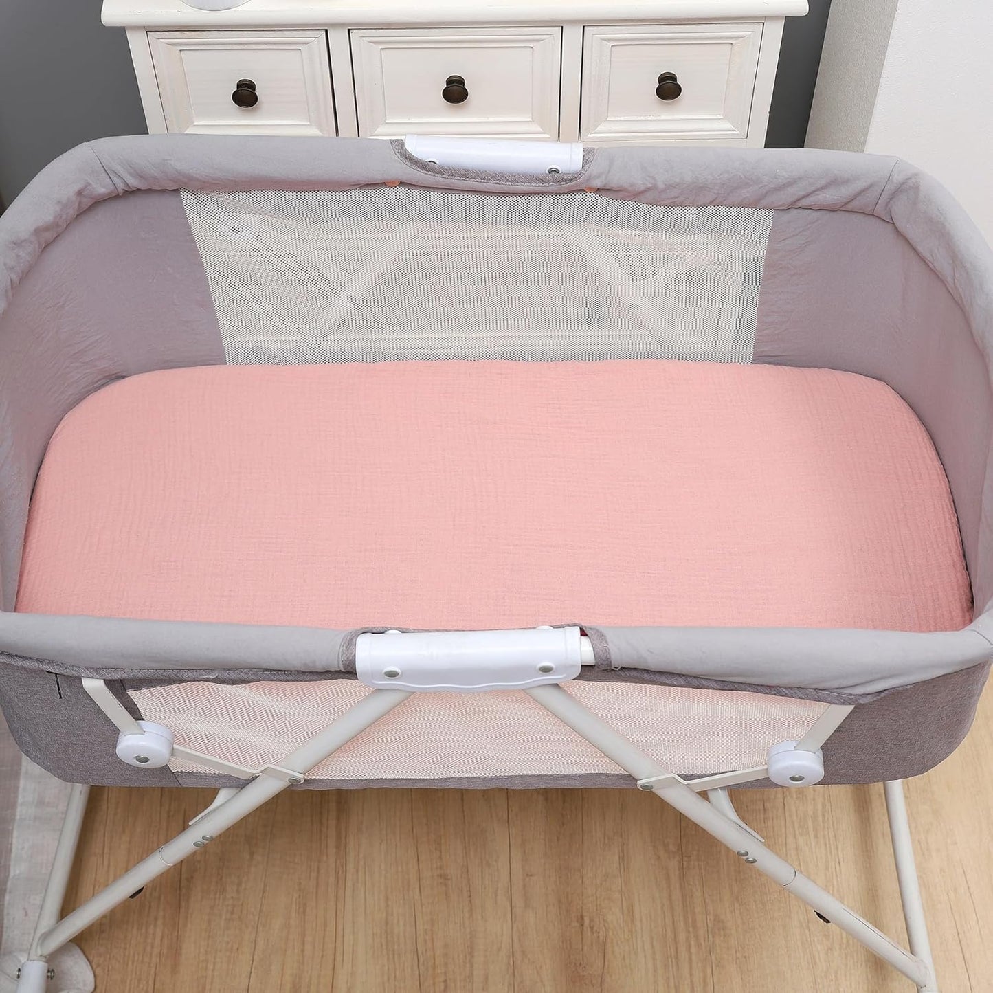 Onacosht Muslin Bassinet Sheets 3 Pack, 100% Cotton Baby Fitted Sheet 33" x 19" Compatible with Mika Micky, KoolaBaby (3 in 1), BabyBond, HARPPA and RICUTON Bedside Bassinet, Green, Floral and Cactus