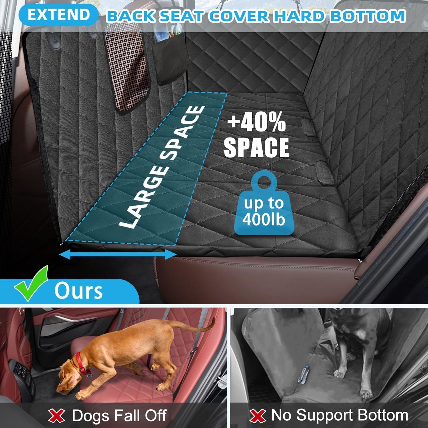 Kytely Dog Car Seat Cover for Back Seat,600D Heavy Duty Dog Hammock for Car with Side Flap,100% Waterproof Pet Backseat Cover, Anti-Scratch Nonslip Pet Seat Protector for Cars Trucks and SUV