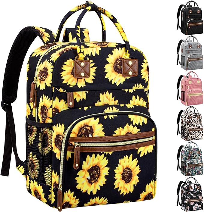 Tenot Diaper Bag Backpack Tote for Women Large Capacity, Baby Bag with Insulated Pockets Multifunctional Diaper Bags For Baby Girl Boy Waterproof Baby Bags For Boys Girls Mama Maternity Bag Sunflower