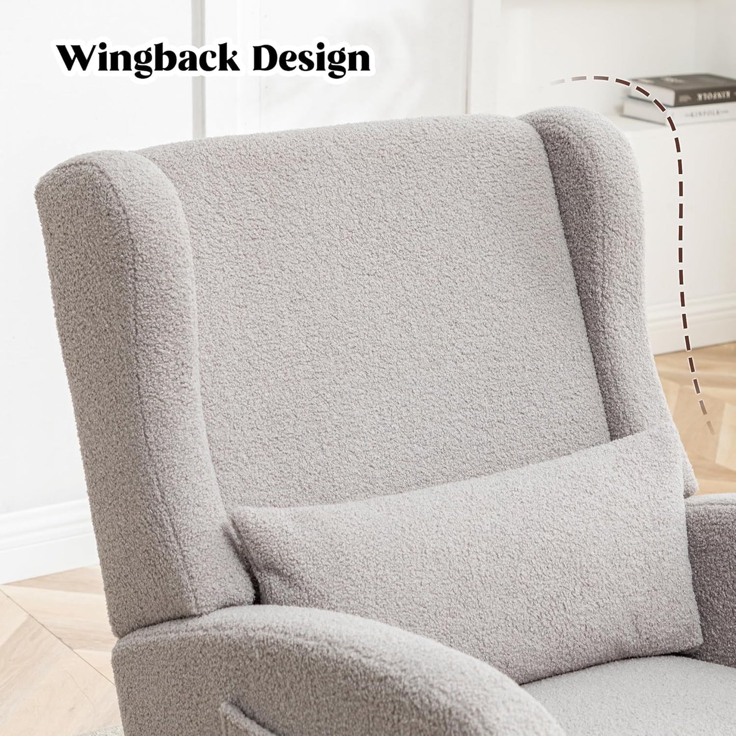 HCHAIRH Rocking Chair Nursery, Nursery Rocking Chairs with Foot Rest, Comfy Fabric Glider Rocker Nursing Chair with High Back for Nursing, Living Room, Bedroom, Beige