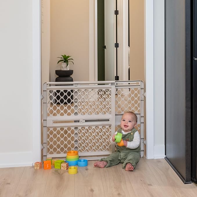 Toddleroo by North States - Renew 100% Recycled Plastic Baby Gate for Doorway; Sturdy for Indoor & Outdoor Use: Pressure Mounted, No Drill Gate; Made in USA; 26" to 42" Wide, 26" Tall; Sandstone