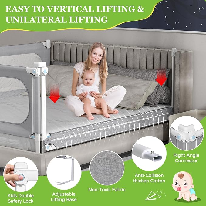 yulongtengfei 3-Piece King Size Bed Rail for Toddlers - Adjustable Height Guard with Sturdy Installation, Kids Safety Bed Rail for King Size Bed
