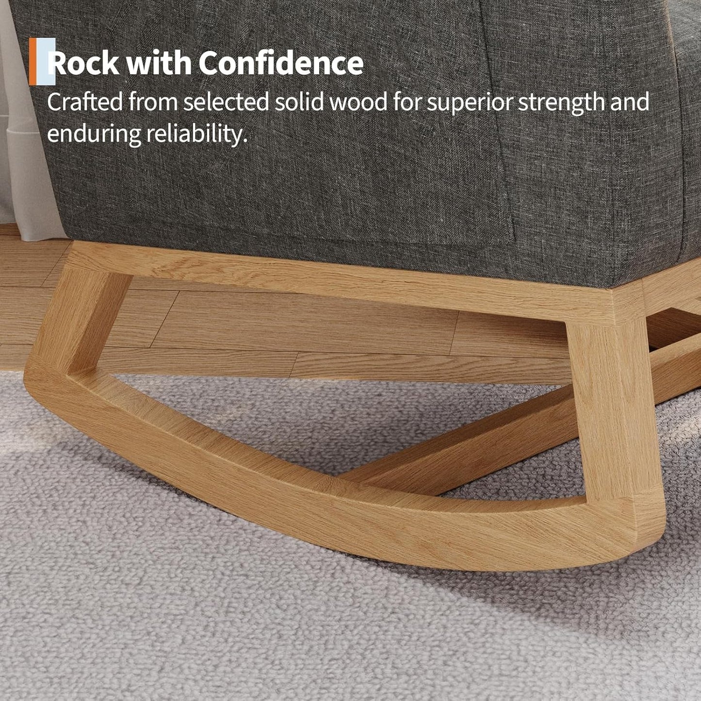 Modern Rocking Chair for Living Room, Comfortable Recliner Rocker with Side Pocket, Soft Linen Upholstered Glider Chair for Bedroom, Nursery, Lounge-Grey
