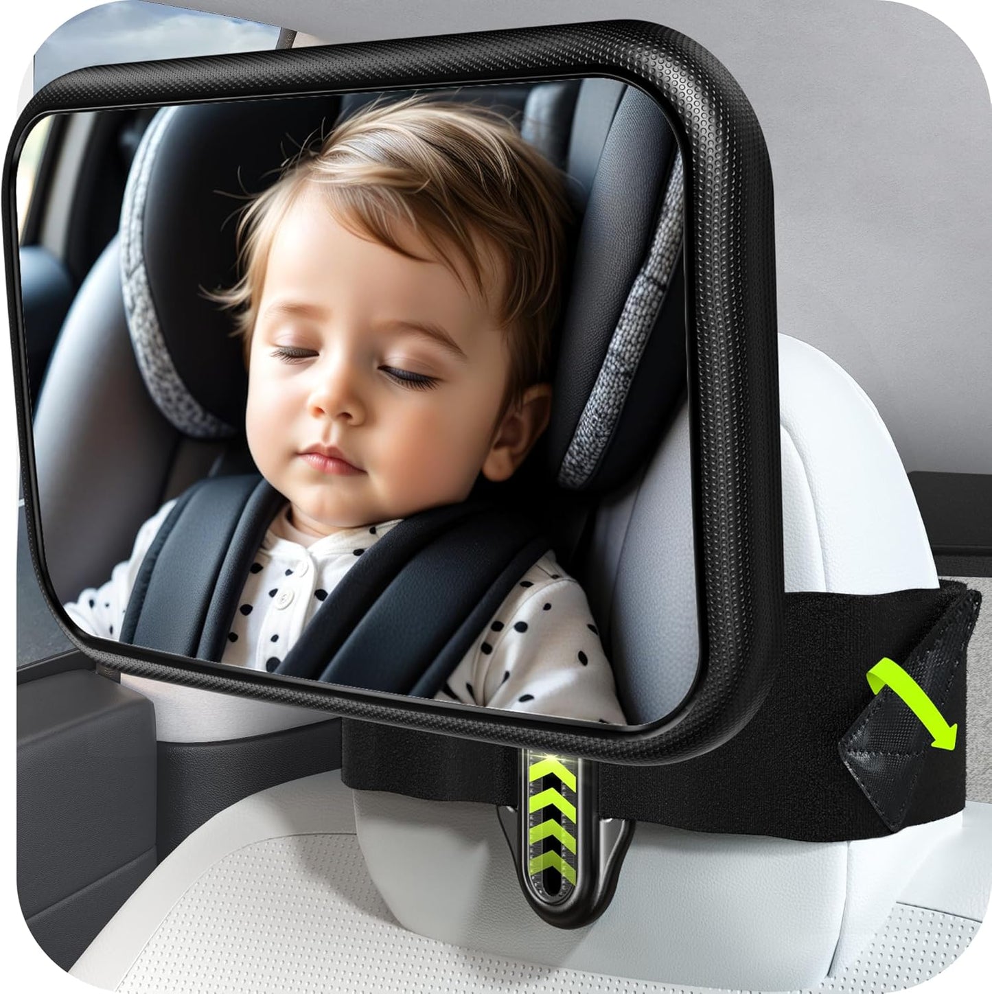 Fixed Headrest Baby Car Mirror Fit Tesla Car Back Seat, Safety Rear Facing Mirror, 100% Shatterproof & Shake-Proof, Wide Clear Rearview with 360° Rotation for Infant Newborn Baby Must Haves Essentials