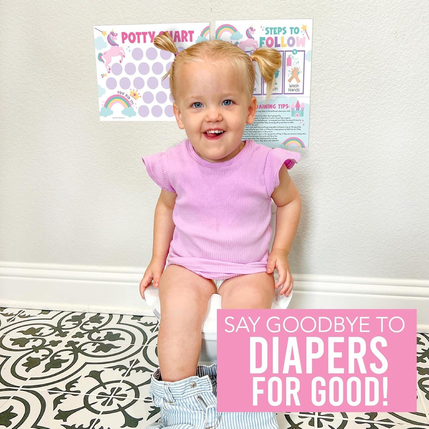 Hadley Designs Potty Training Chart for Toddlers Girls -10 Sticker Potty Chart for Toddlers Girls, 8.5x11" Potty Training Sticker Charts for Toilet Success, Unicorn Toddler Reward Chart for Kids