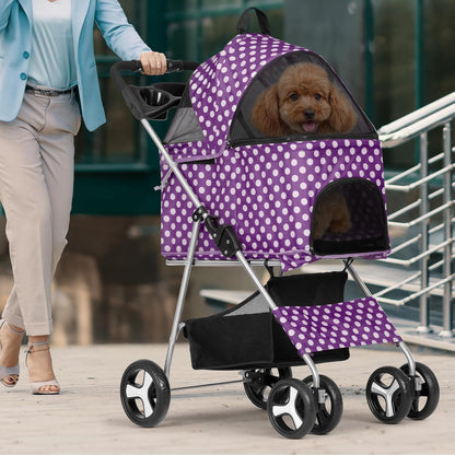 Magshion Compact Pet Stroller for Small-Medium Dogs/Cats up to 22lbs, 4-Wheel Lightweight Umbrella Shaped Portable Puppy Travel Jogger with Breathable Mesh, Cup Holder & Rear Storage, Black
