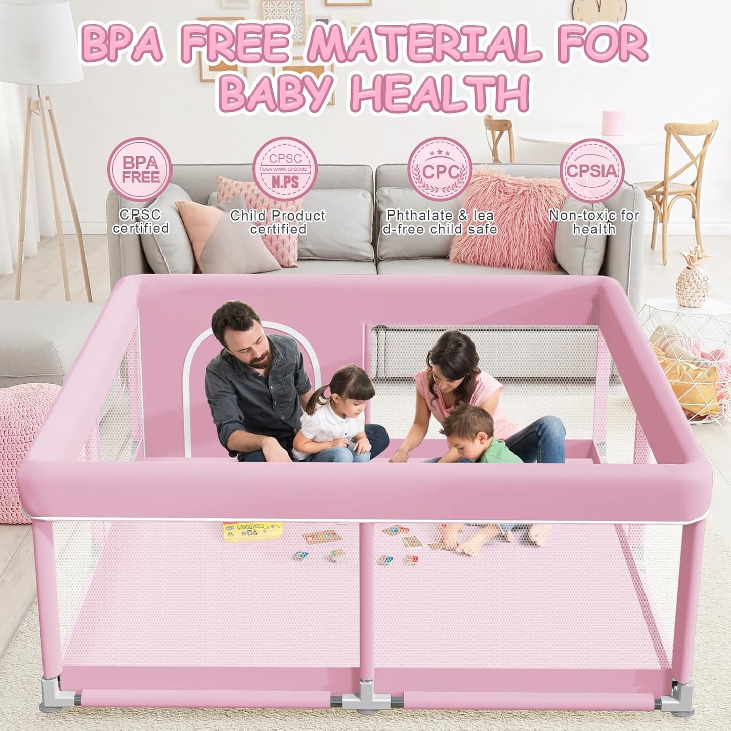 XVISHX Baby Playpen 50 x 50 Inch Play Pen Playards, Playpen for Babies and Toddlers, Baby Playard for Indoor & Outdoor Active Center Game Fence, with Skin-Friendly Fabric and Soft Breathable Mesh Grey