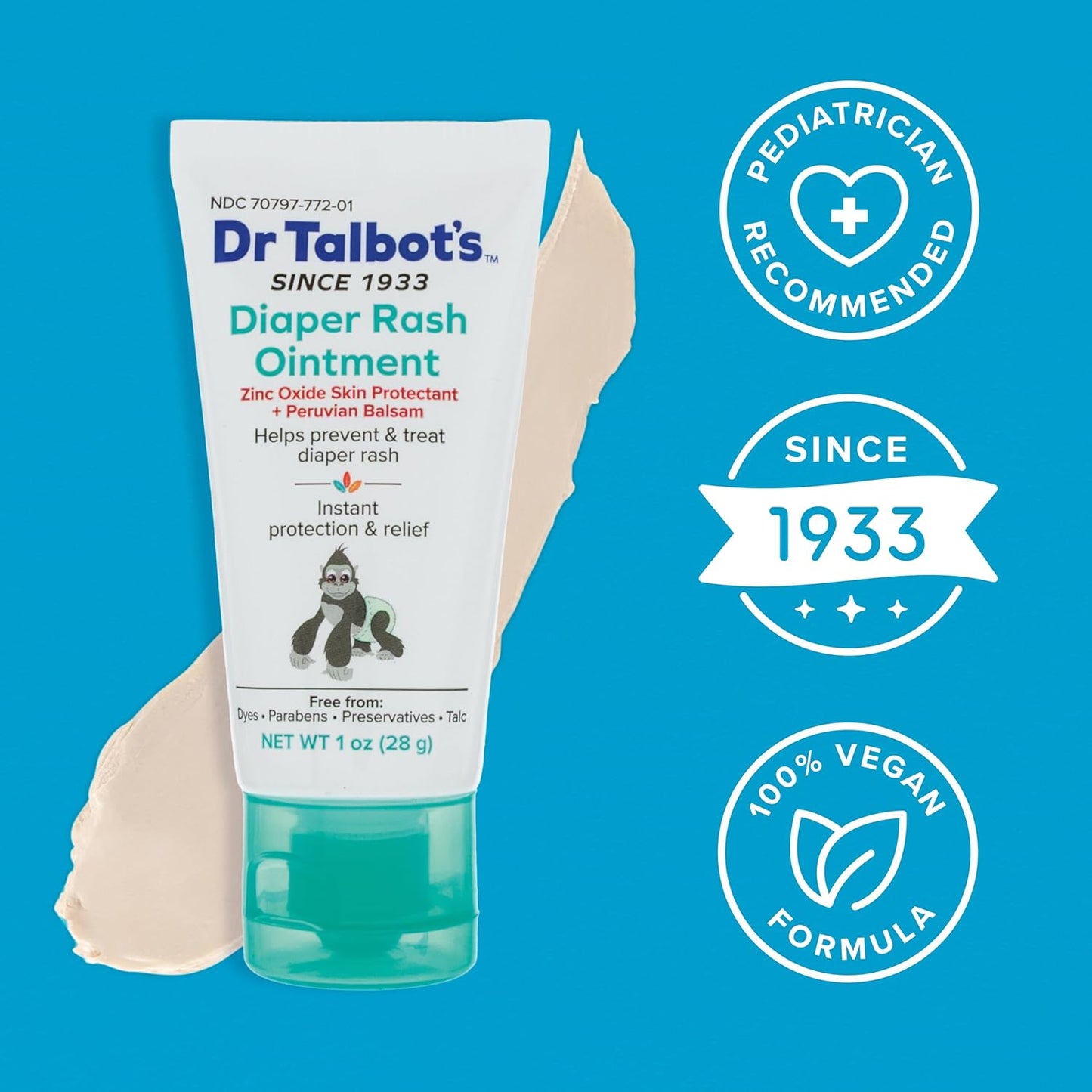 Dr. Talbot's Baby Diaper Rash Ointment - 2 oz - Zinc Oxide Skin Protectant with Peruvian Balsam - Treats and Prevents Rash