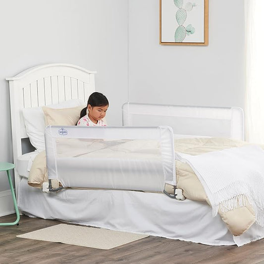 Regalo Safety Double-Sided Swing Down Bed Rail Guard (2-Pack), Toddler Bed Rail for Twin to Queen Beds, Extra Long 43”, Reinforced Anchor System, Easy Install, White
