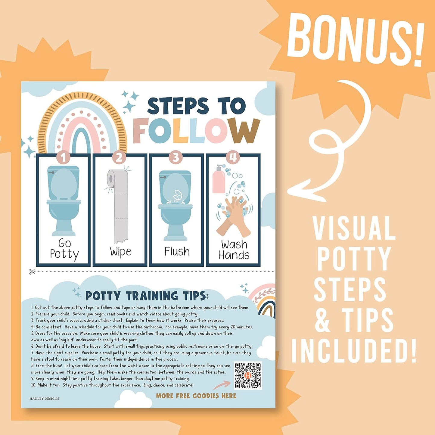 Hadley Designs Potty Training Chart for Toddlers Girls -10 Sticker Potty Chart for Toddlers Girls, 8.5x11" Potty Training Sticker Charts for Toilet Success, Unicorn Toddler Reward Chart for Kids