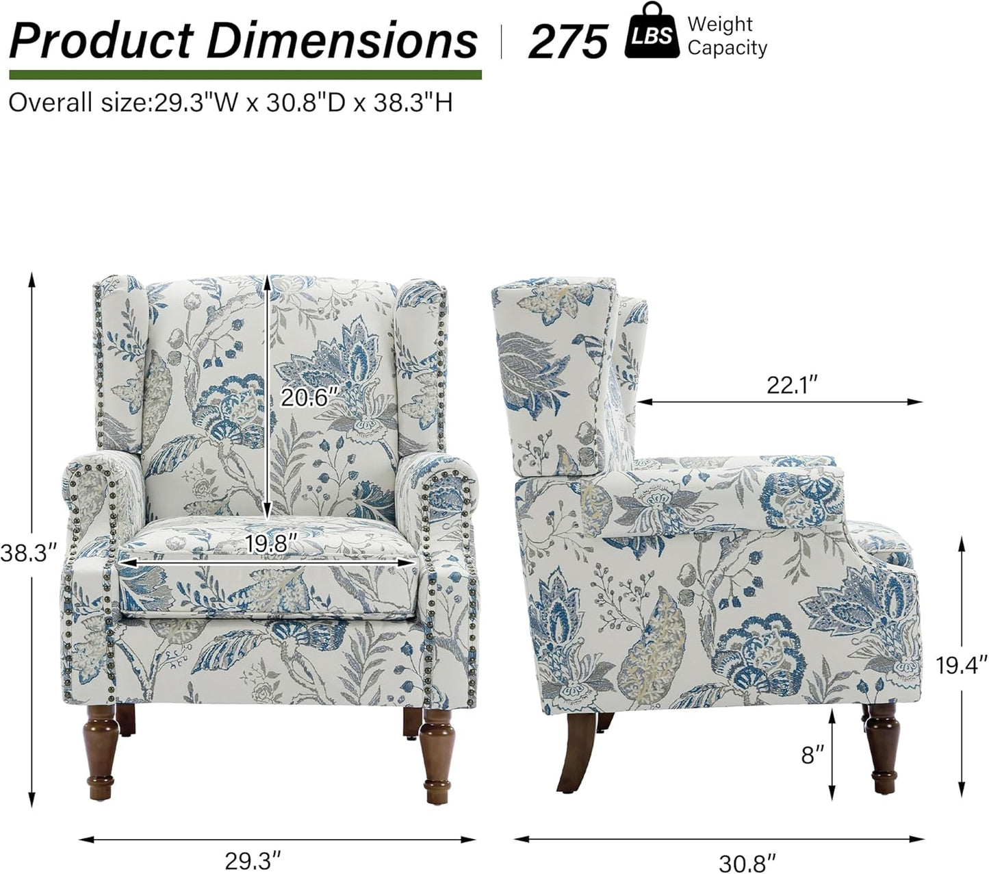 Swivel Rocker Recliner Chair, Manual Nursery Glider Recliner, Floral Fabric Wingback Accent Chair with Adjustable Backrest & Footrest for Small Spaces Living Room Bedroom (Plants Floral, Set of 1)