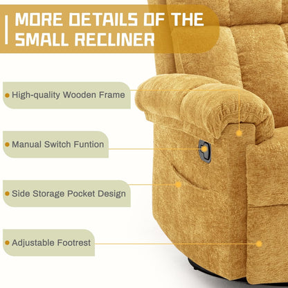 Korser Recliner Chair, Swivel Rocker Recliner Chair for Adults, Small Recliners for Small Spaces, Upholstered Manual Recliner with Side Pockets, Nursery Rocking Chair for Living Room, Chenille, Beige