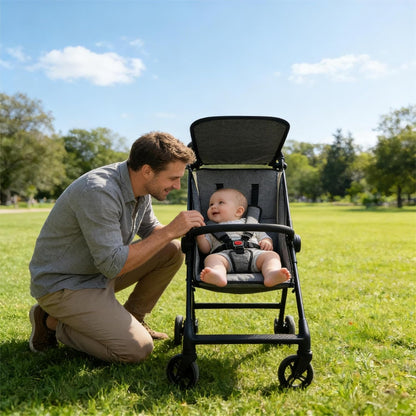 Lightweight Travel Baby Stroller, Compact Foldable Baby Stroller with Sun Visor, Convenience Airplane Strollers, Ultra-Compact One-Hand Foldable Stroller, Baby Airplane Travel Essentials (Grey)