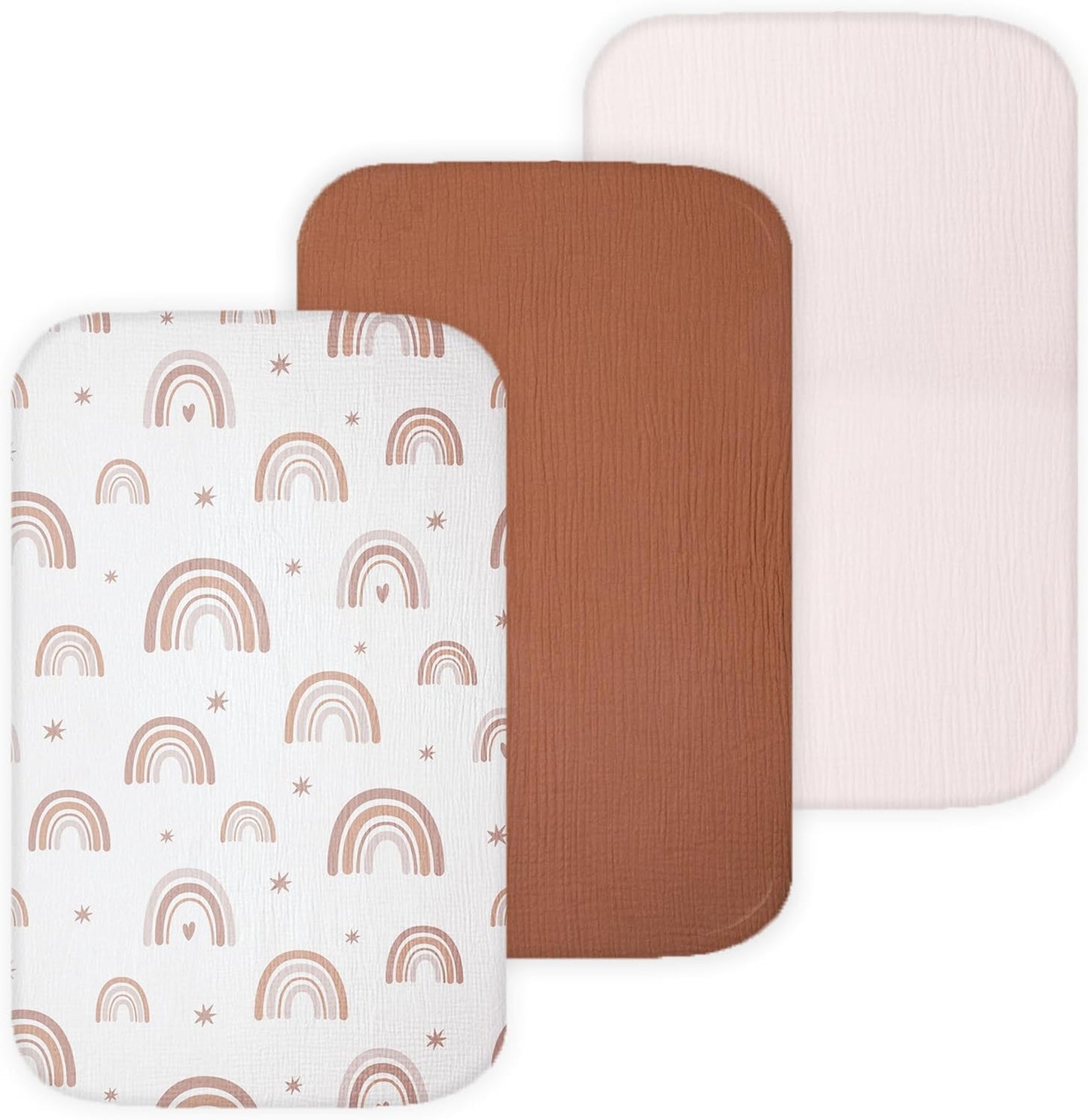 Muslin Bassinet Sheets for Angelbliss, Cowiewie, Amke, Jimglo, Suihuooo, Wayfong Baby Bassinet Bedside Sleeper by TansyPanda, 3PC, 20×33in, Ultra Soft, Breathable, Snug Fit, Unisex Boys Girls, Maadi