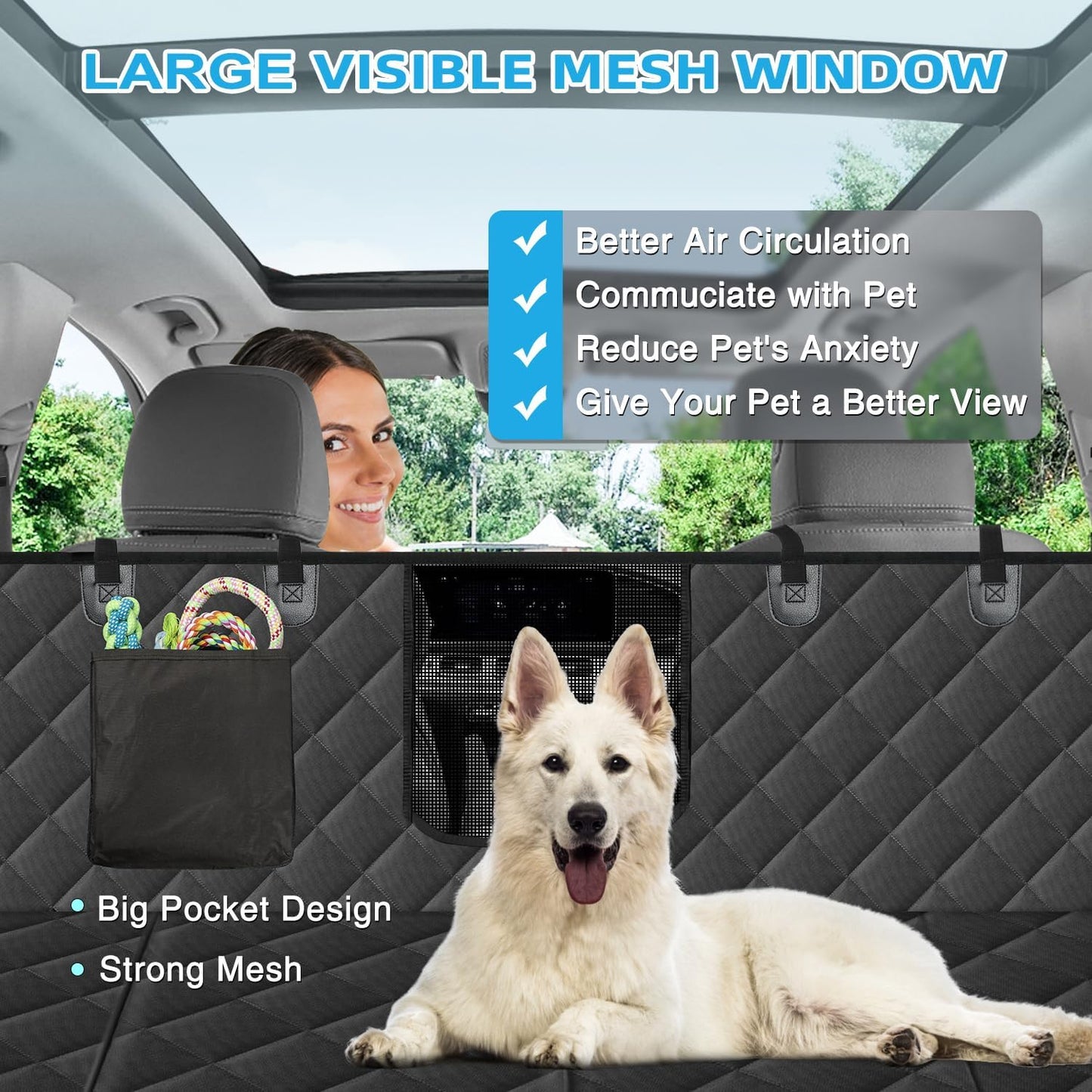 Kytely Dog Car Seat Cover for Back Seat,600D Heavy Duty Dog Hammock for Car with Side Flap,100% Waterproof Pet Backseat Cover, Anti-Scratch Nonslip Pet Seat Protector for Cars Trucks and SUV
