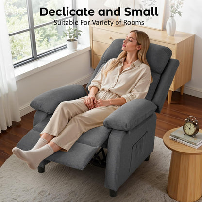 Korser Recliner Chair, 360 Swivel Rocker Chair for Adults, Small Rocking Recliner for Small Spaces, Upholstered Fabric Glider Recliner Nursery