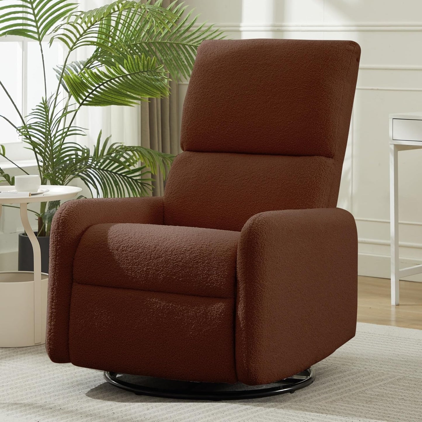 Korser 360° Rocking Chair, Nursery Rocker Chair with Side Pockets, Glider Nursing Chair with Steel Structure Base, Small Chair for Small Spaces, Sherpa Swivel Accent Chairs for Living Room, Nursing