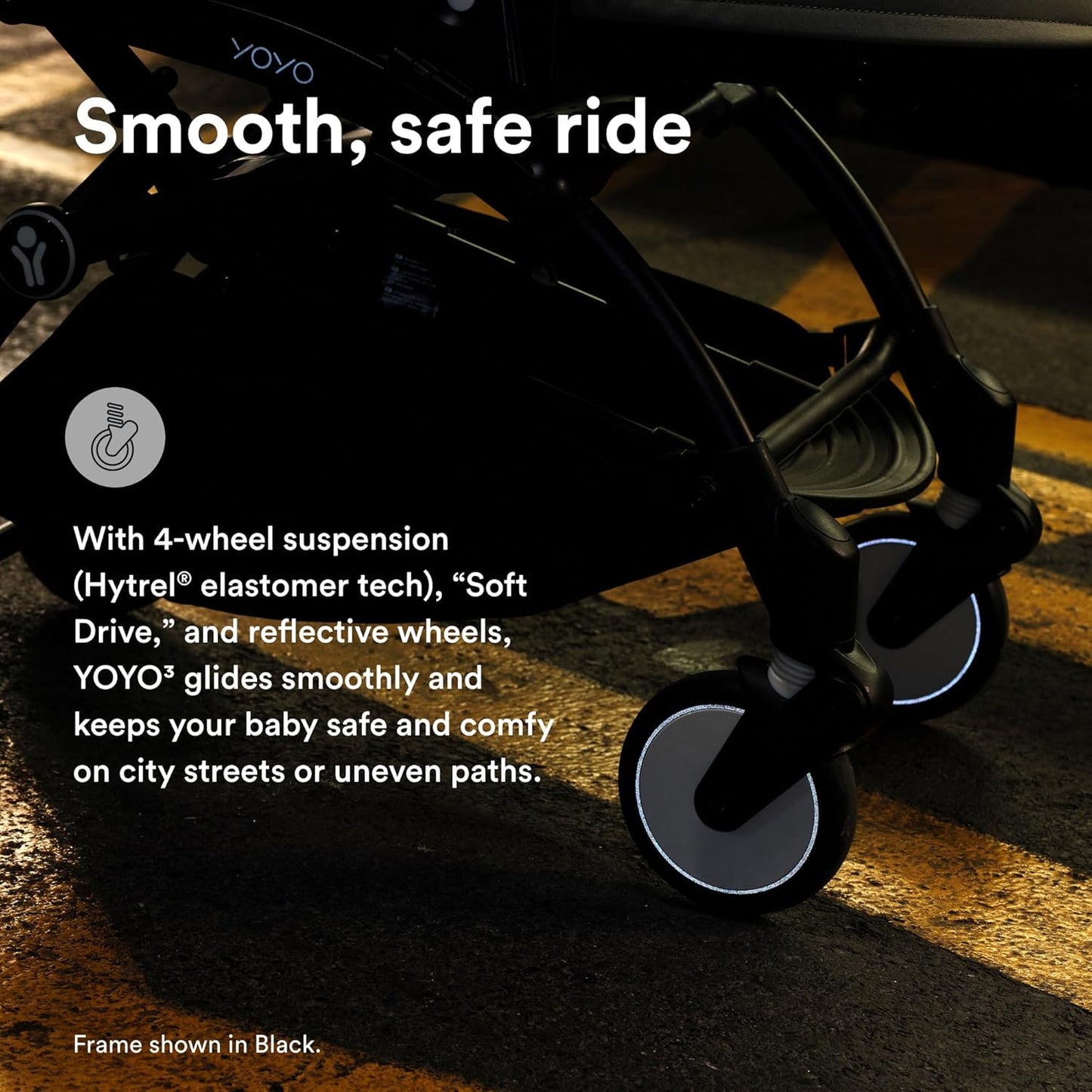 Stokke YOYO3 Stroller from 6 Months - Includes Black Frame, Seat Cushion & Canopy - Folds in & Out in a Flash - Light & Compact - Carry-On Compatible