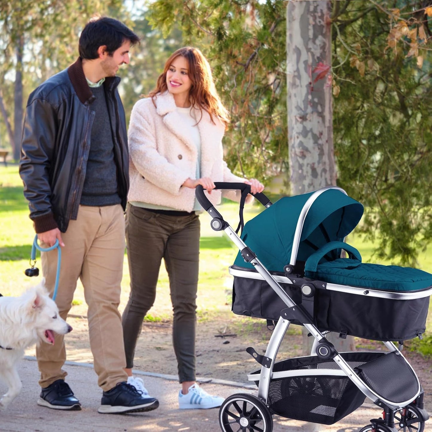 Baby Stroller, 2-in-1 Reversible Toddler Seat with Lie-Flat Mode, Foldable Infant Stroller with Canopy, One Button Brake, Adjustable Handle, Newborn Pushchair (Black B)