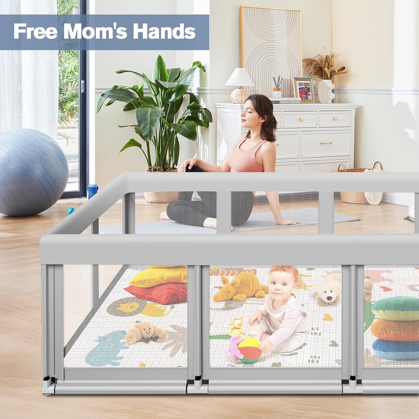 Large Baby Playpen for Babies and Toddlers, Playpen 74×50, Large Baby Play Yards Indoor & Outdoor, Sturdy Safety Baby Play Pen with Soft Breathable Mesh, Toddlers Activity Center with Anti-Slip Base
