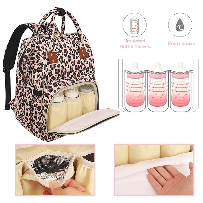 Femuar Diaper Bag Backpack Multifunction Maternity Diaper Bag for Baby Girls & Boys Large Capacity Travel Nappy Bags Leopard Print