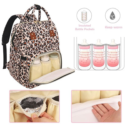 Femuar Diaper Bag Backpack Multifunction Maternity Diaper Bag for Baby Girls & Boys Large Capacity Travel Nappy Bags Leopard Print