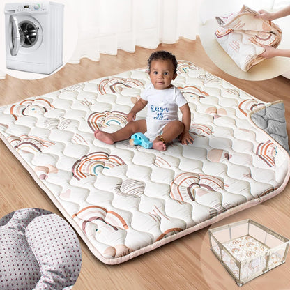 Baby Play Mat, 50x50 Playpen Mat with Super Soft Touch, Activity Mats with Upgraded Anti-Slip Bottom, Machine Washable Crawling Mats for Floor & Picnic (Animal Alphabets)