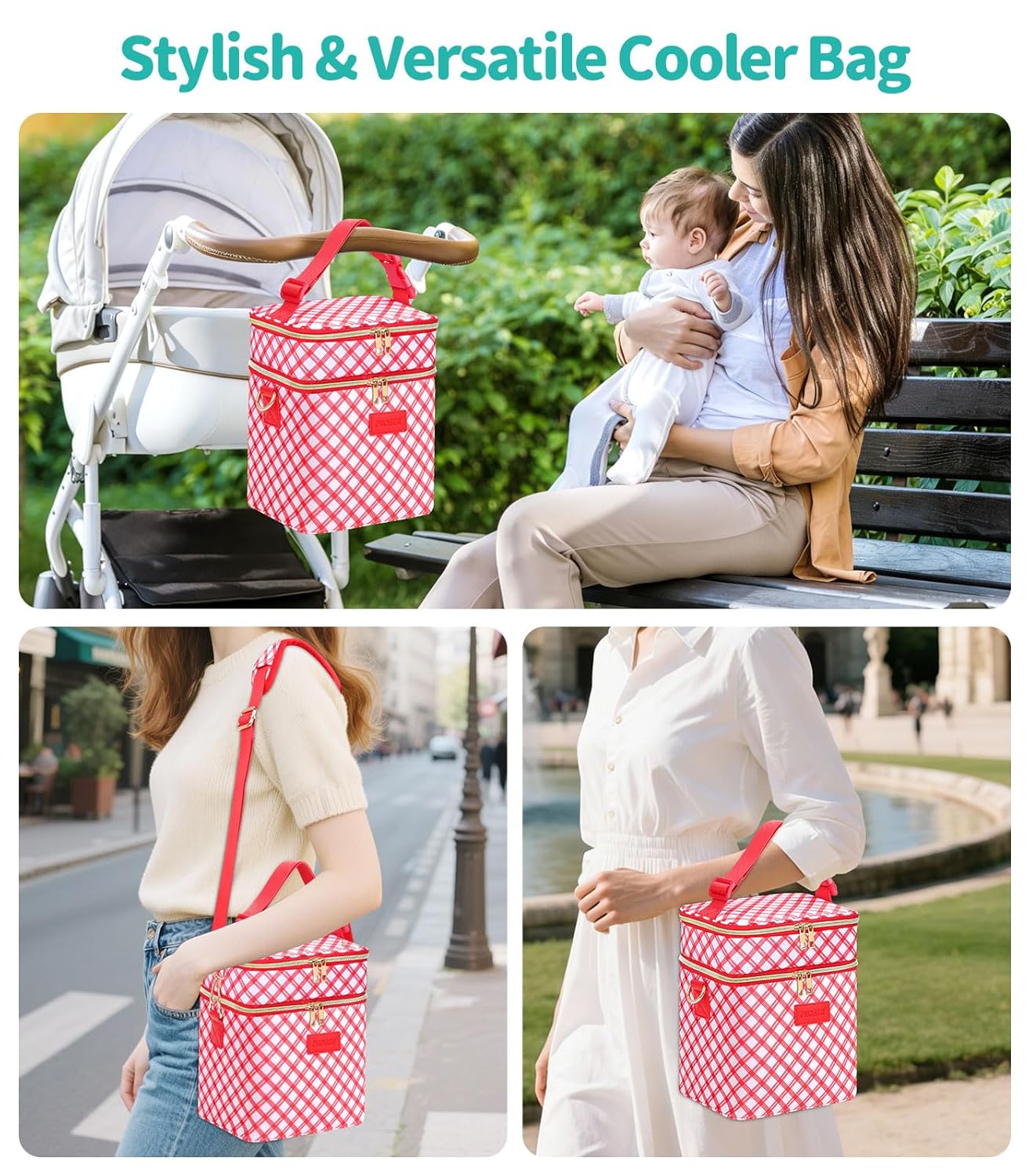 PIIOSER Breastmilk Cooler Bag with Ice Pack Fits 6 Baby Bottles Up to 9 Ounce, Insulated Baby Bottle Tote Bags, Double Layer Waterproof Leak-Proof with Shoulder Strap for Nursing & Working Mom (Grey)