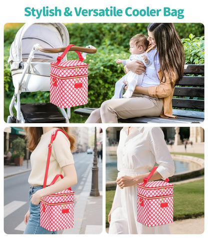 PIIOSER Breastmilk Cooler Bag with Ice Pack Fits 6 Baby Bottles Up to 9 Ounce, Insulated Baby Bottle Tote Bags, Double Layer Waterproof Leak-Proof with Shoulder Strap for Nursing & Working Mom (Grey)