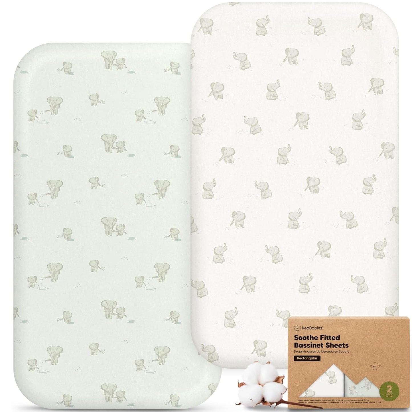 2-Pack Organic Bassinet Sheets for Girls, Boys - 100% Cotton Bassinet Mattress Sheets Compatible with Halo Bassinest Swivel Sleeper, Graco, Baby Delight, Chicco, Unisex Fitted Bassinet Sheets (Elly)