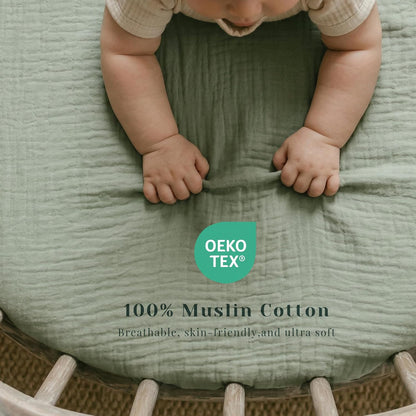 Muslin Bedside Sleeper Bassinet Fitted Sheets, 3 Pack Cotton Baby Sheet for Boys & Girls, Soft, Compatible with Baby Delight, Dream On Me, AMKE and Other Rectangle Mattress (Nightfall Blue)