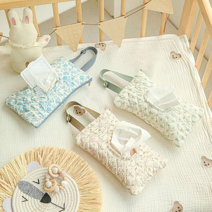 Quilted Baby Diaper and Wipes Pouch Portable Mommy Bag for Stroller Reusable Wipes Pouch with Lanyard for Casual Travel (Beige)