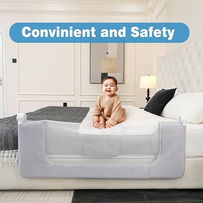 Bed Rail for Toddlers,Foldable Baby Bed Rail-60in/150cm Height Adjustable Safety Guard for Kids, Universal Fit Twin/Full/King/Queen Beds.