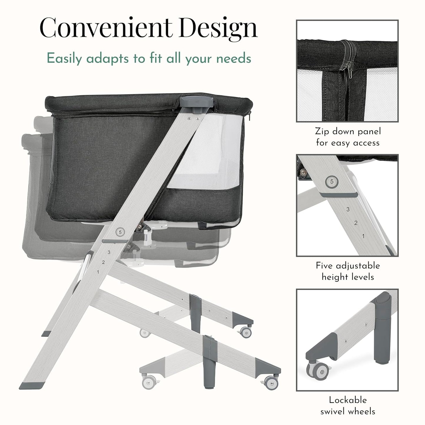 Evolur Stellar Bassinet & Bedside Sleeper – Adjustable Height Bedside Crib for Newborns, Breathable Mesh Sides, Portable Co-Sleeper, Easy To Fold and Travel, Carry Bag Included