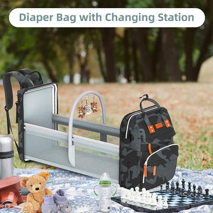 ISMGN Diaper Bag Backpack with Changing Station, Large Diaper Bag, Multifunctional Diaper Bag, Baby Bag, Camo