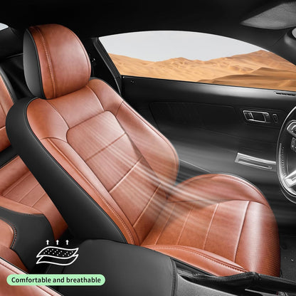 Custom Fit Ford Mustang Convertible Seat Cover 2015 2016 2017 2018 2019 2020 2021 2022 2023 2024 2025 2026, Faux Leather Car Seat Cover Full Set (Convertible-Red+Balck)