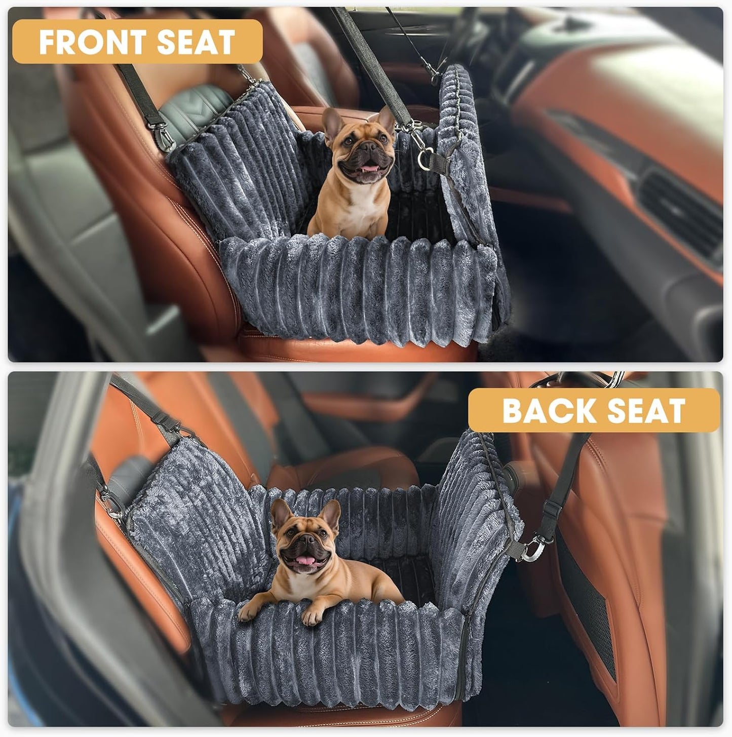 MIXJOY 6-in-1 Dog Car Seat for Small/Medium Dogs up to 25 lbs, Multi-Functional Dog Carrier for Car with Detachable Washable Cover, Pet Travel Bed with Clip-On Safety Leash, Beige