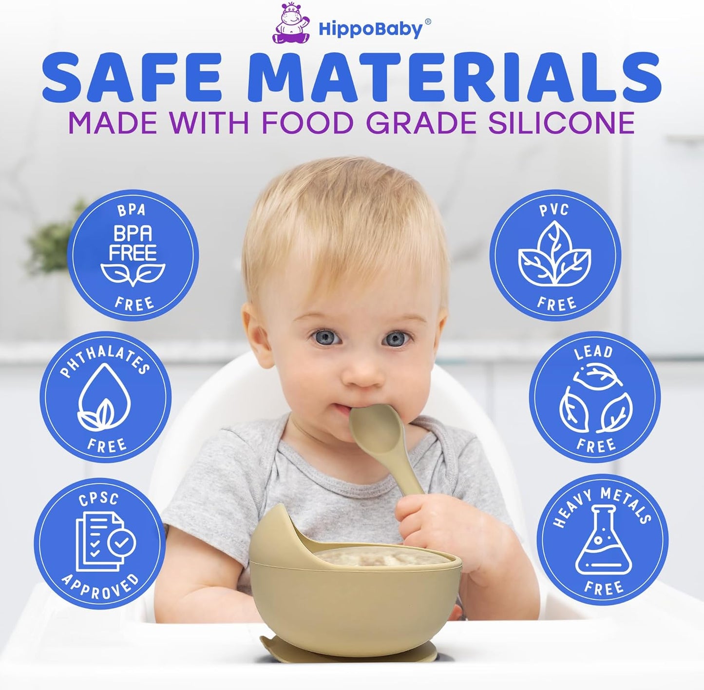 HippoBaby Baby Led Weaning Supplies | 10 Piece Silicone Baby Feeding Set | Baby Toddler Bib Cup Divided Plate and Bowl Self Feeding Spoons Dish Set | Baby Utensils | Toddler Feeding Supplies (Sky)