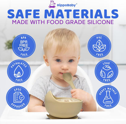 HippoBaby Baby Led Weaning Supplies | 10 Piece Silicone Baby Feeding Set | Baby Toddler Bib Cup Divided Plate and Bowl Self Feeding Spoons Dish Set | Baby Utensils | Toddler Feeding Supplies (Sky)