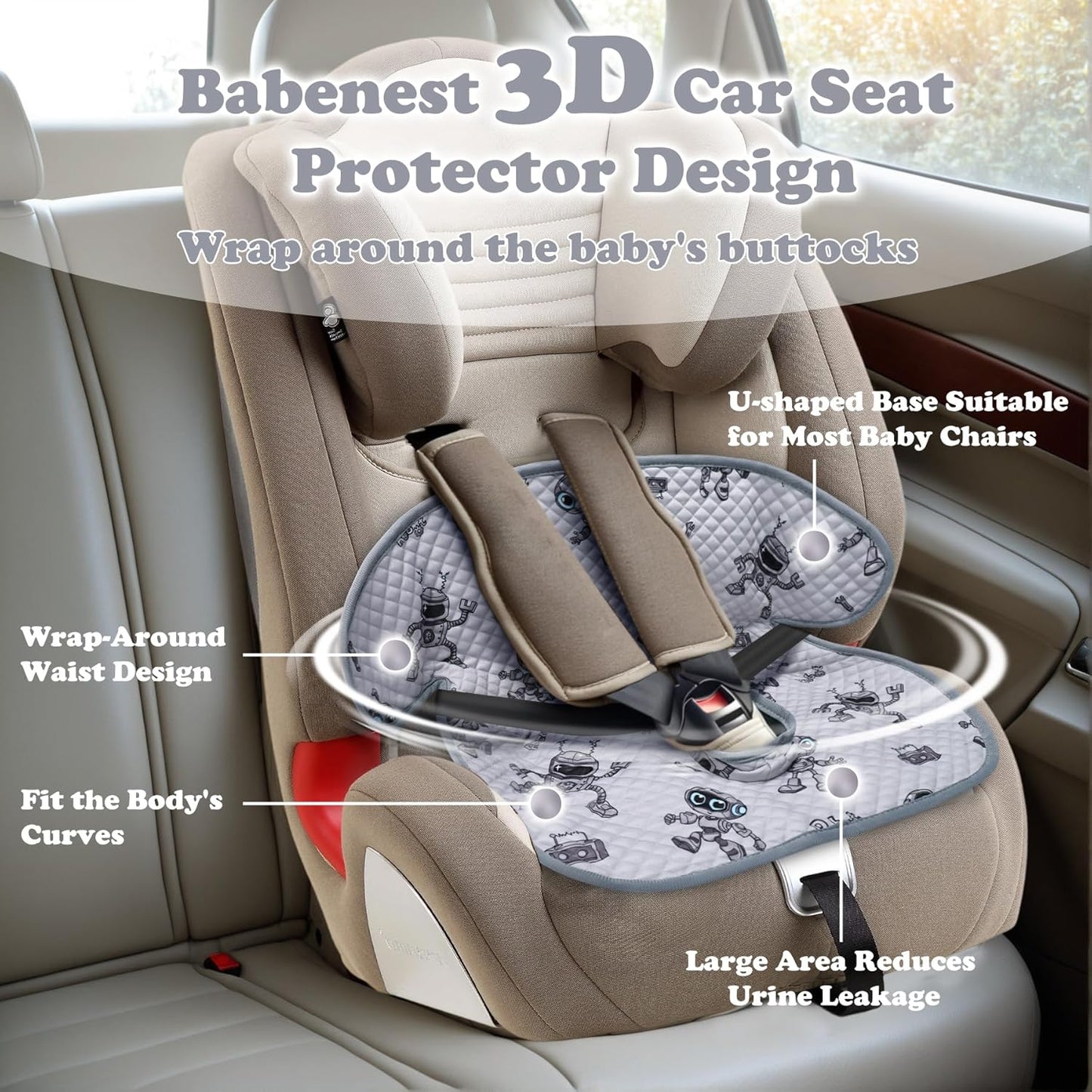 Babenest Car Seat Potty Protector Cover -Waterproof Carseat Training Liner for Baby &Toddler Shower Gift, Dry Piddle Pee Pad with Fun Designs for Strollers & Infant Car Seats (2pcs Pink)